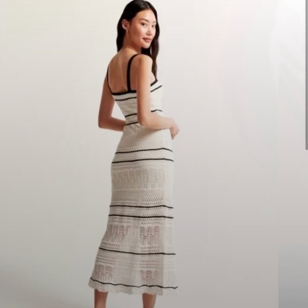 Abercrombie Crochet-Style Maxi Dress - Cream & Black Size
